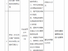 四川源广信保险经纪被罚25.5万元：因未按规定任命临时负责人等八项违法违规行为