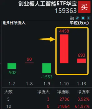 AI“基石”产业迎政策利好！中长线资金连续加码，创业板人工智能ETF华宝（159363）近10日吸金3.19亿元